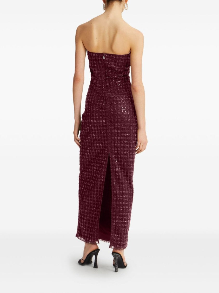 Rotate Floor-Length Burgundy Strapless Evening Dress With Sequined Detailing