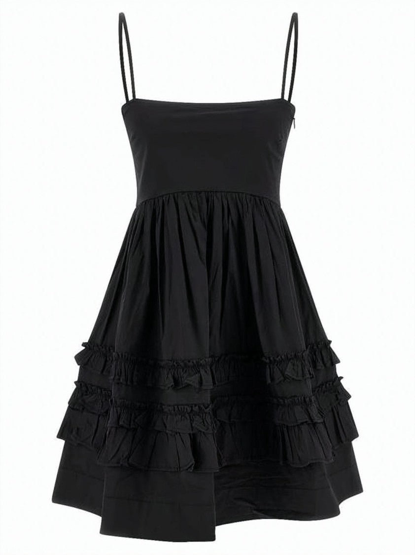 Ganni Mini Dress With Ruffled Frills And Spaghetti Straps