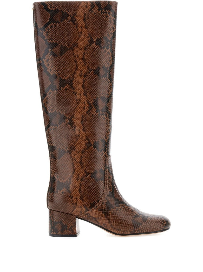 Twin-Set Glossy Knee-High Ankle Boots With Snakeskin Pattern