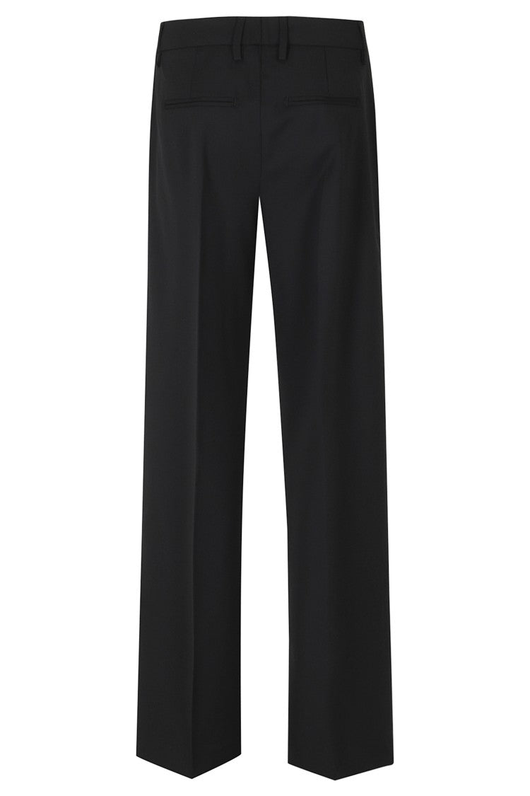 Dondup Lia Black Virgin Wool Loose-Fit Straight-Leg Pants