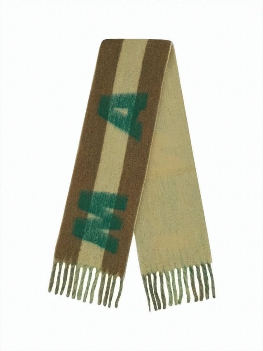 Marni Soft Rectangular Scarf With Vertical Stripes And Fringed Ends