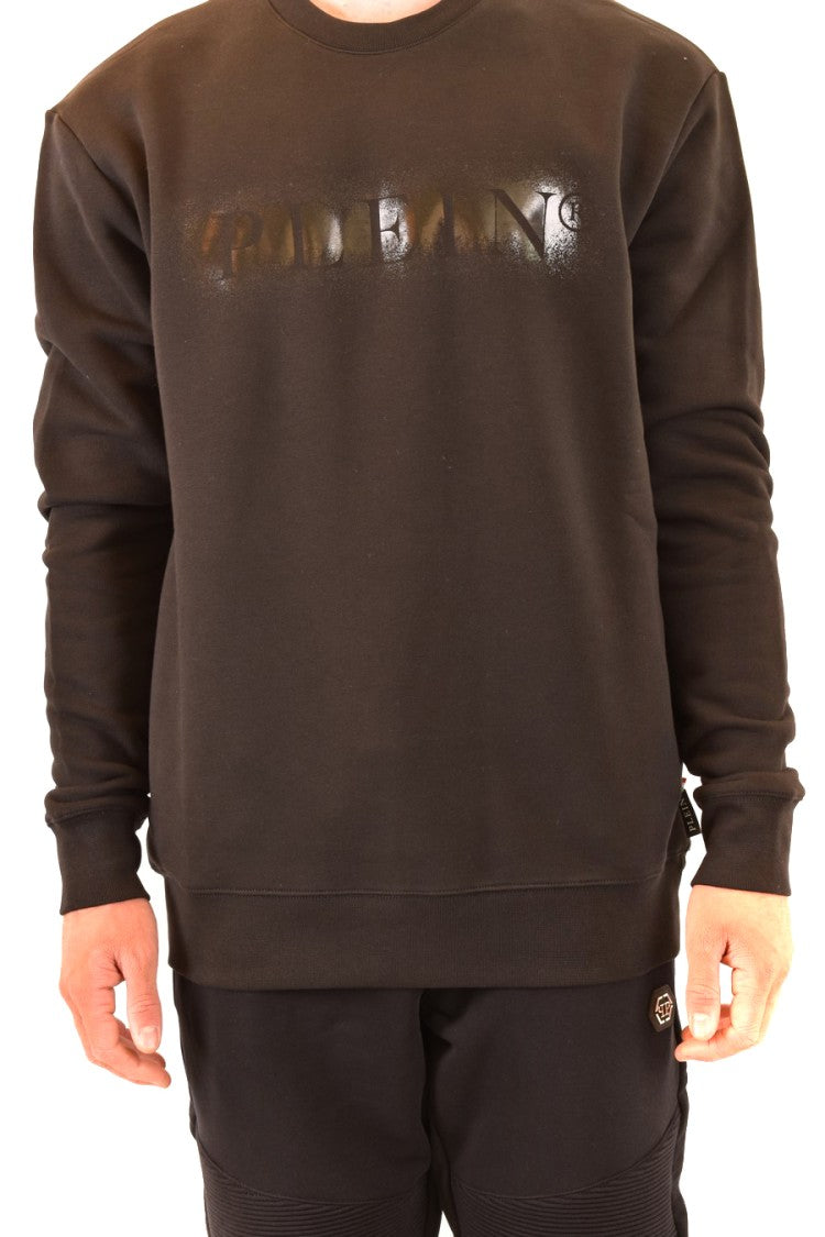 Philipp Plein Glossy Embossed Black Sweatshirt With Crew Neck