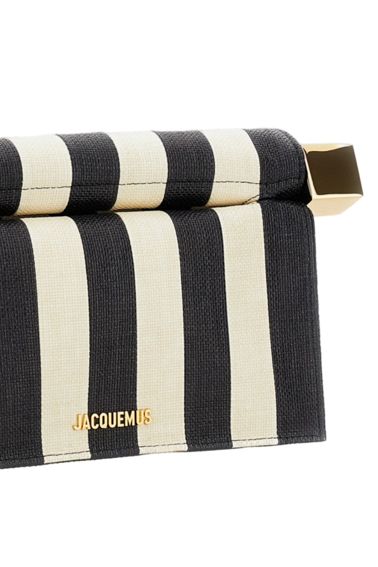 Jacquemus Striped Patchwork Raffia Fold-Over Clutch