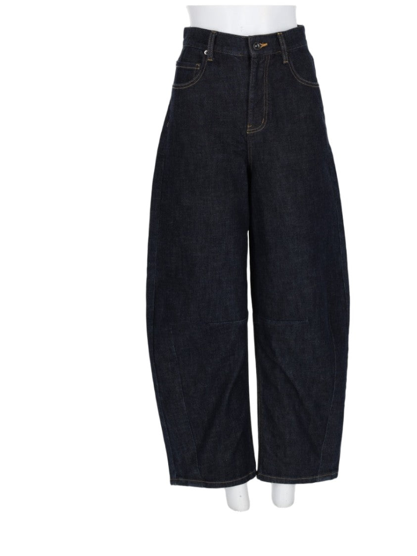 Self-Portrait Blue Cropped Five-Pocket Wide-Leg Jeans