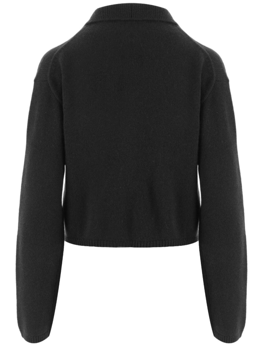 Allude Black Cropped Zip Collar Cashmere Sweater