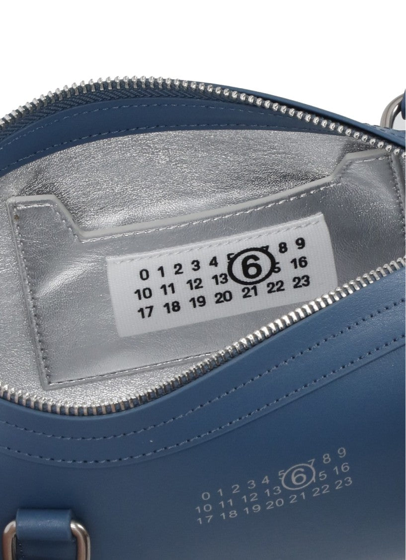 Mm6 By Maison Margiela Rectangular Light Blue Leather Mm6 Handbag With Zip Closure