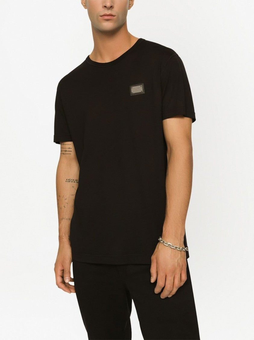 Dolce & Gabbana Black Crew Neck Patch T-Shirt