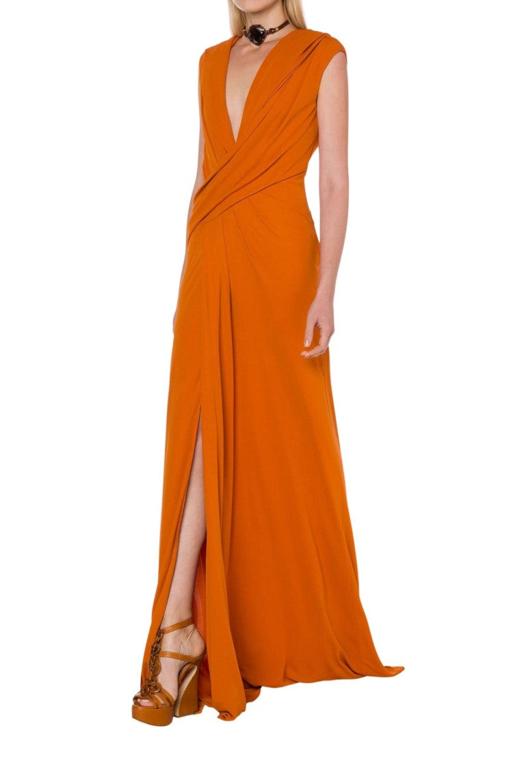 Alberta Ferretti Fluid Viscose Maxi Dress Soft Hood