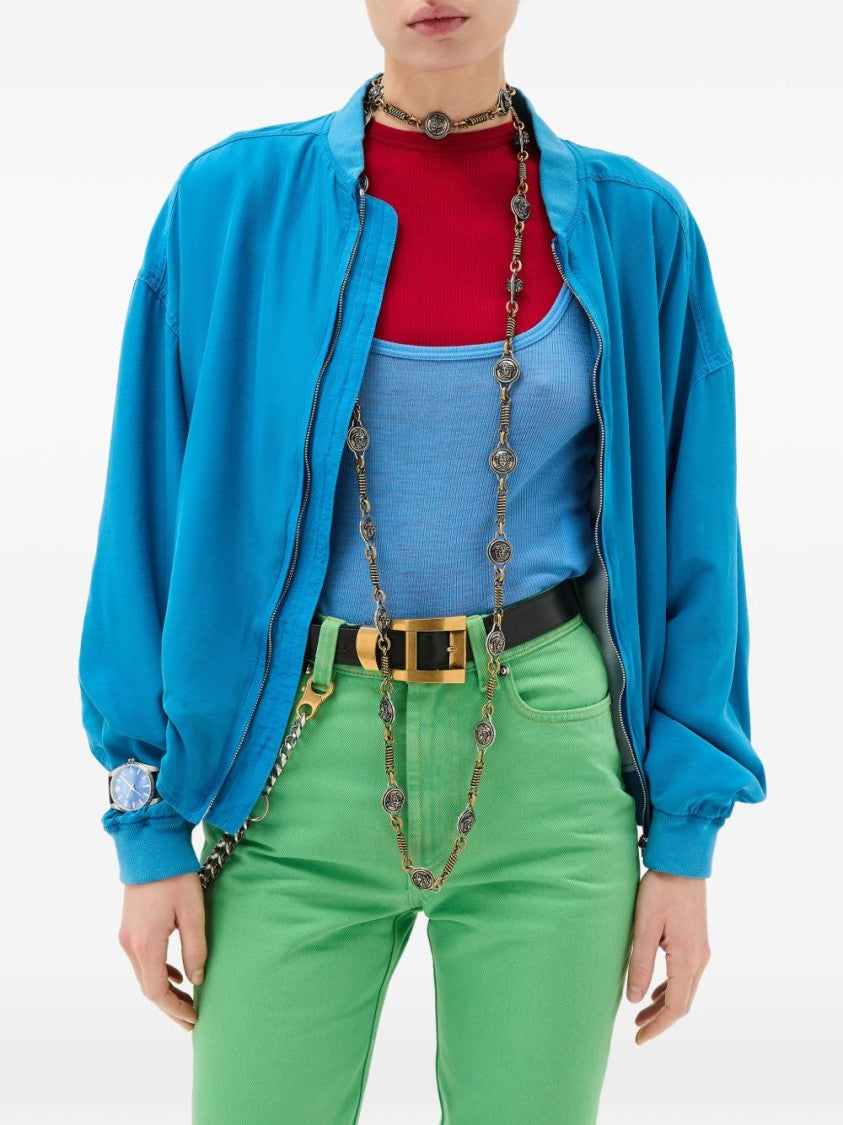 Versace Vibrant Blue Silk And Nylon Bomber Jacket