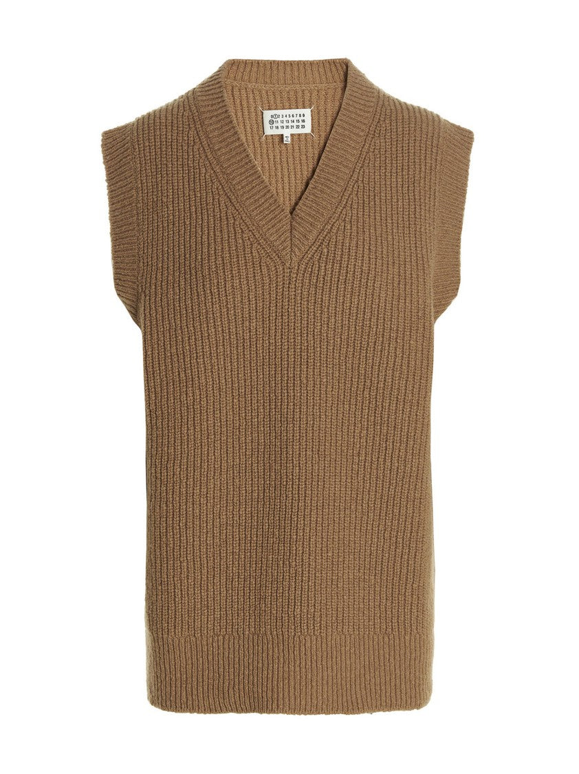 Maison Margiela V-Neck Wool Blend Vest With Ribbed Texture