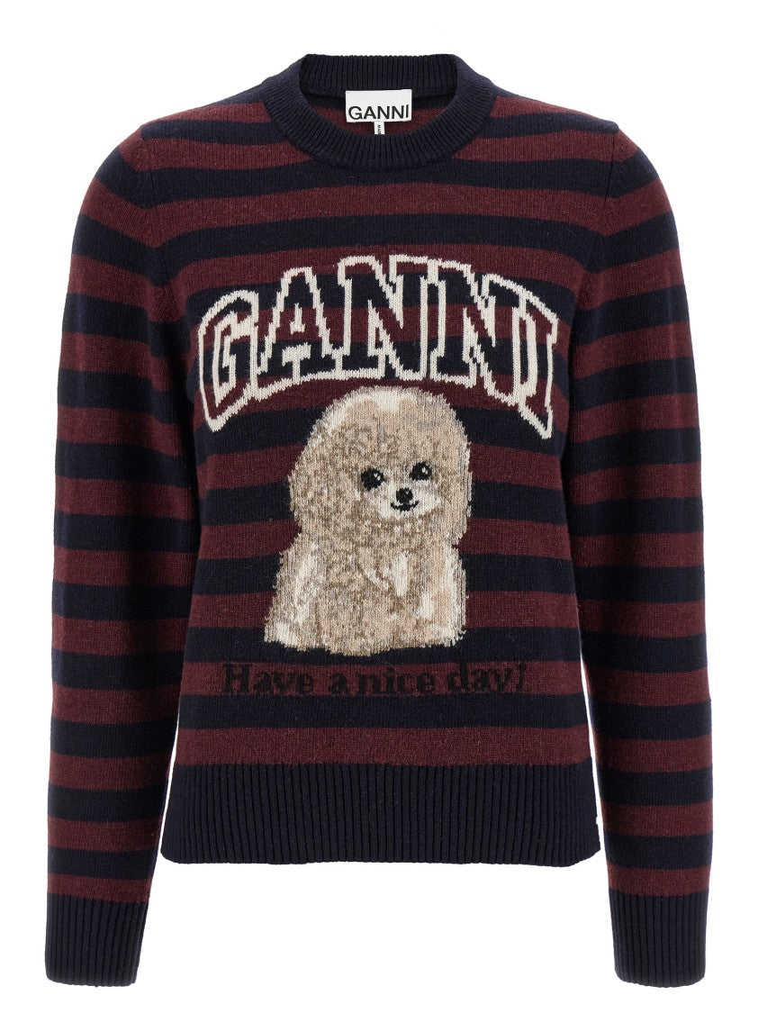 Ganni Graphic Wool Mix Poodle Stripe' Sweater