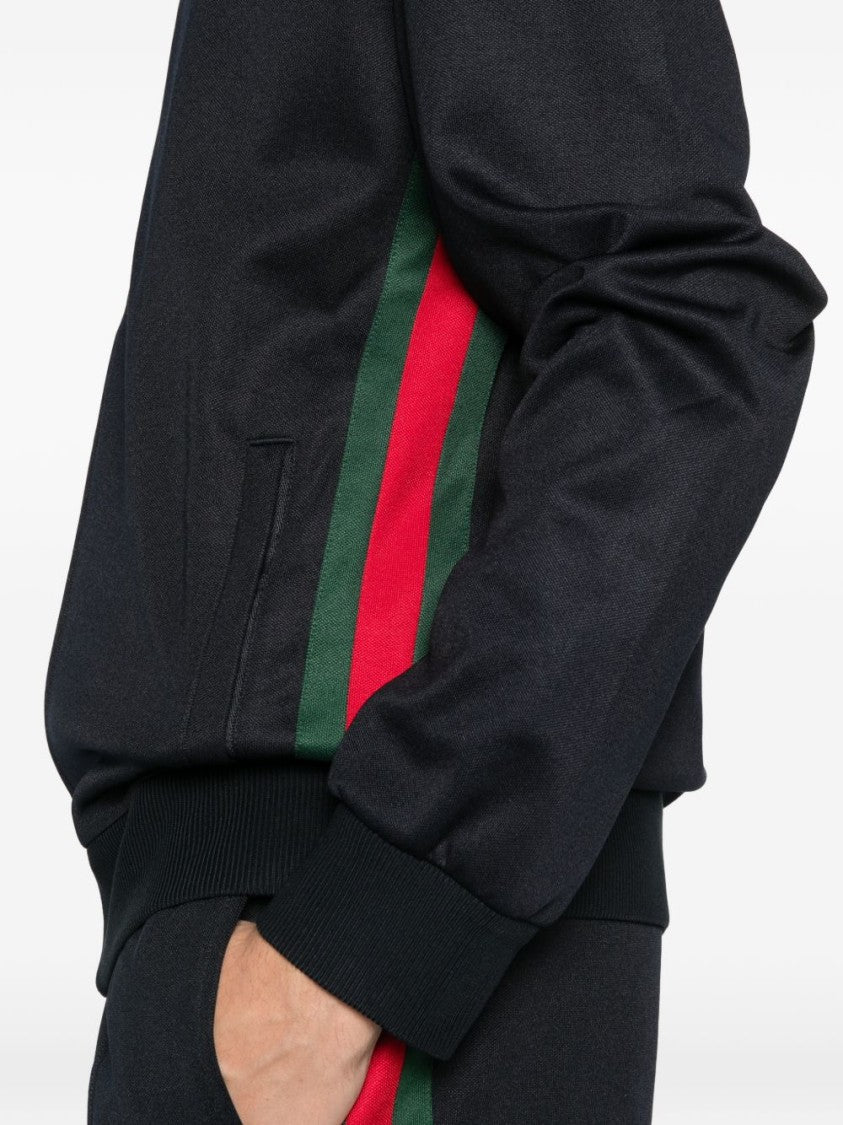 Gucci High-Collar Black Jacket With Bold Stripe Accents