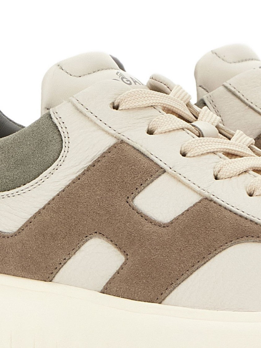 Hogan Beige And Brown H-Stripes Low-Top Sneakers