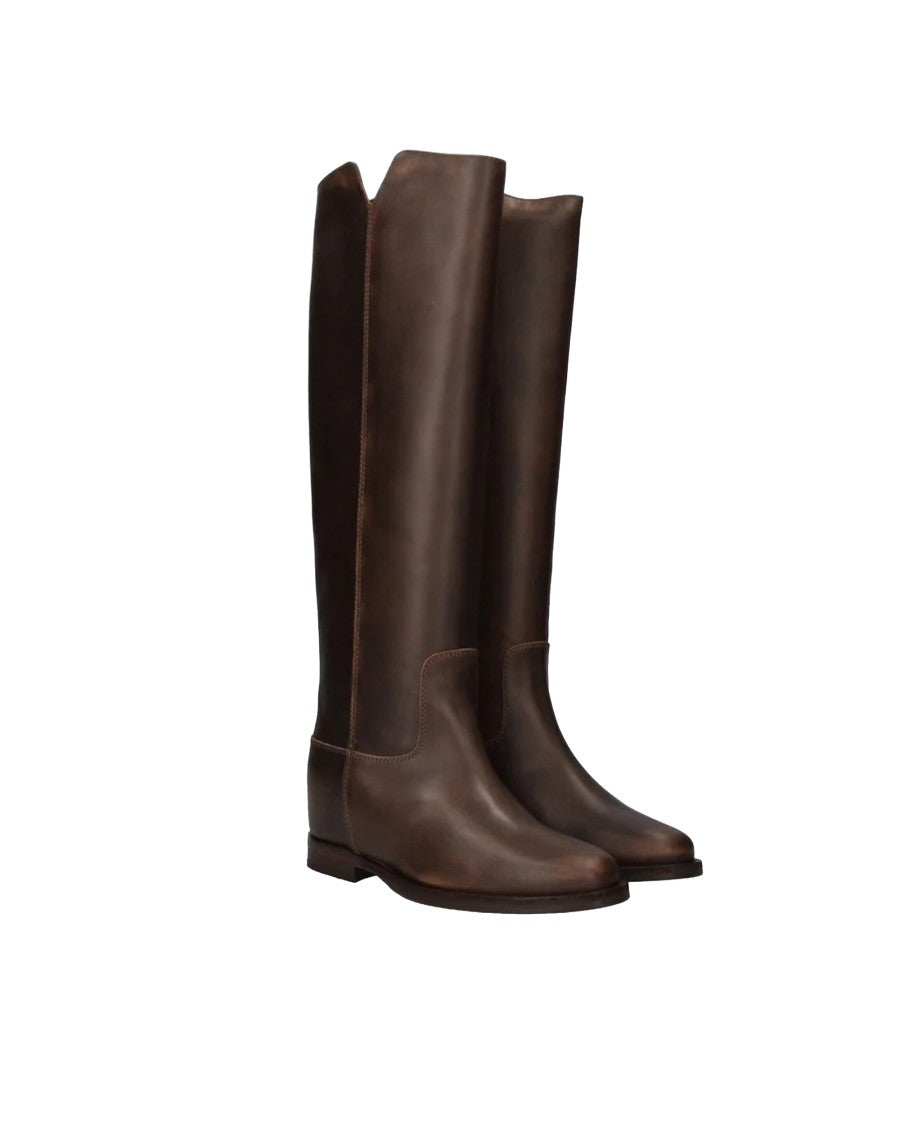 Via Roma 15 Smoke Dark Brown Pull-On Worn Finish Leather Boots
