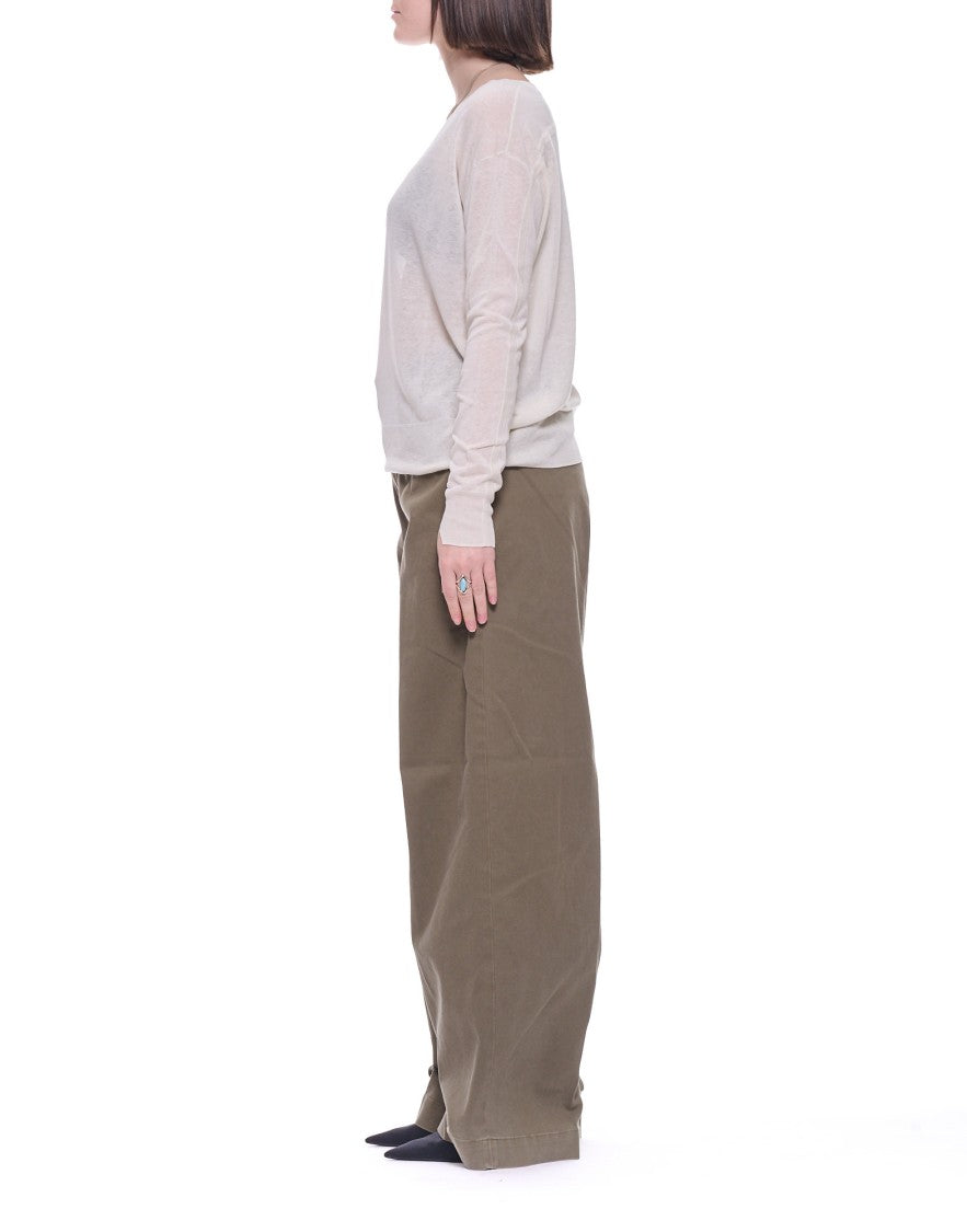 Hira Cream Boat-Neck Silk Linen Blend Sweater