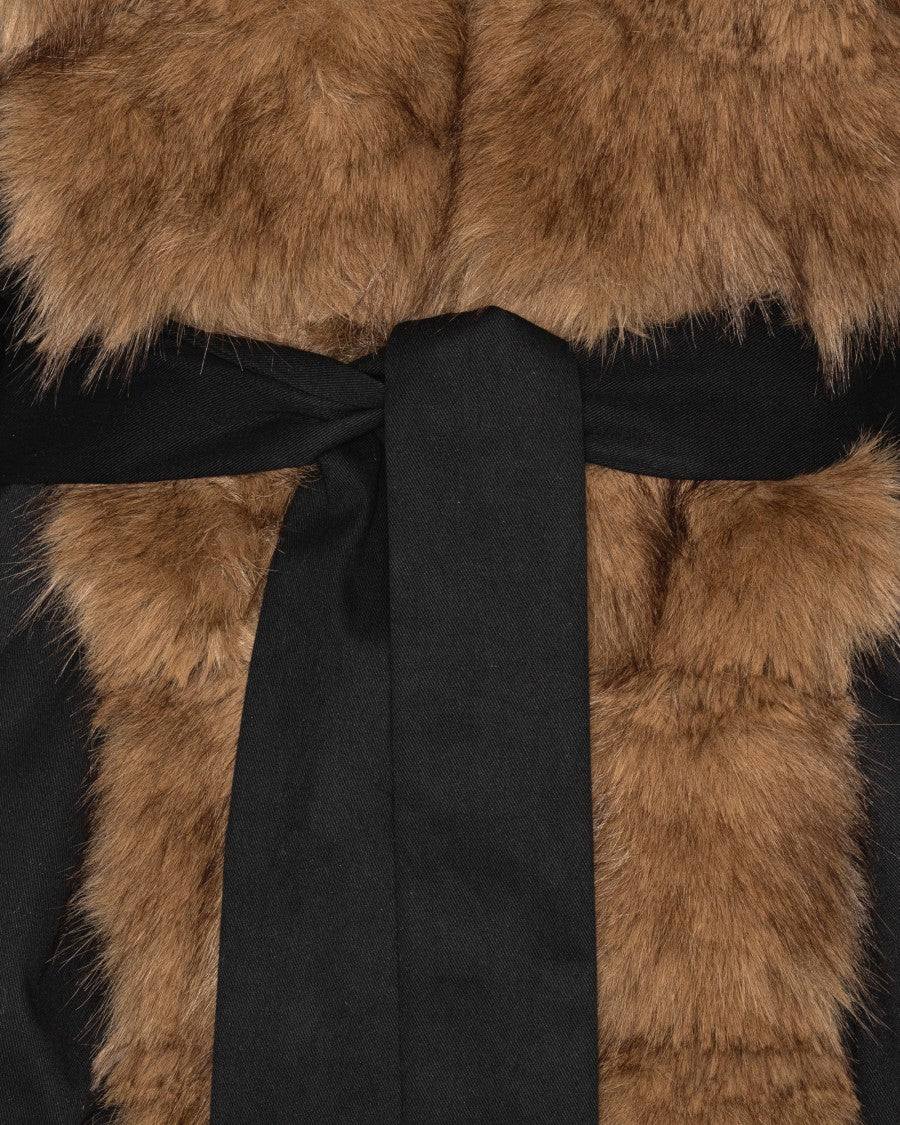 Rotate Contrast Textured Jacket With Bold Synthetic Fur Collar