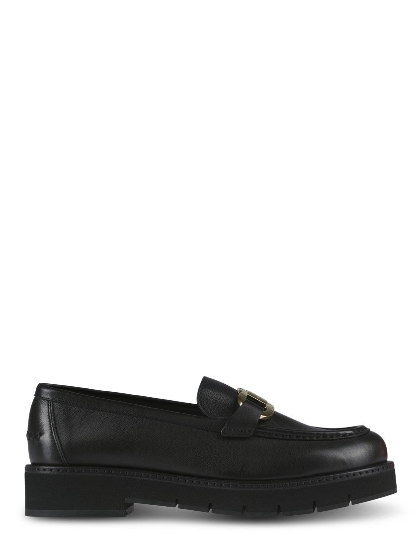 Ferragamo Black Flat Shoes With Double Gancio Ornament