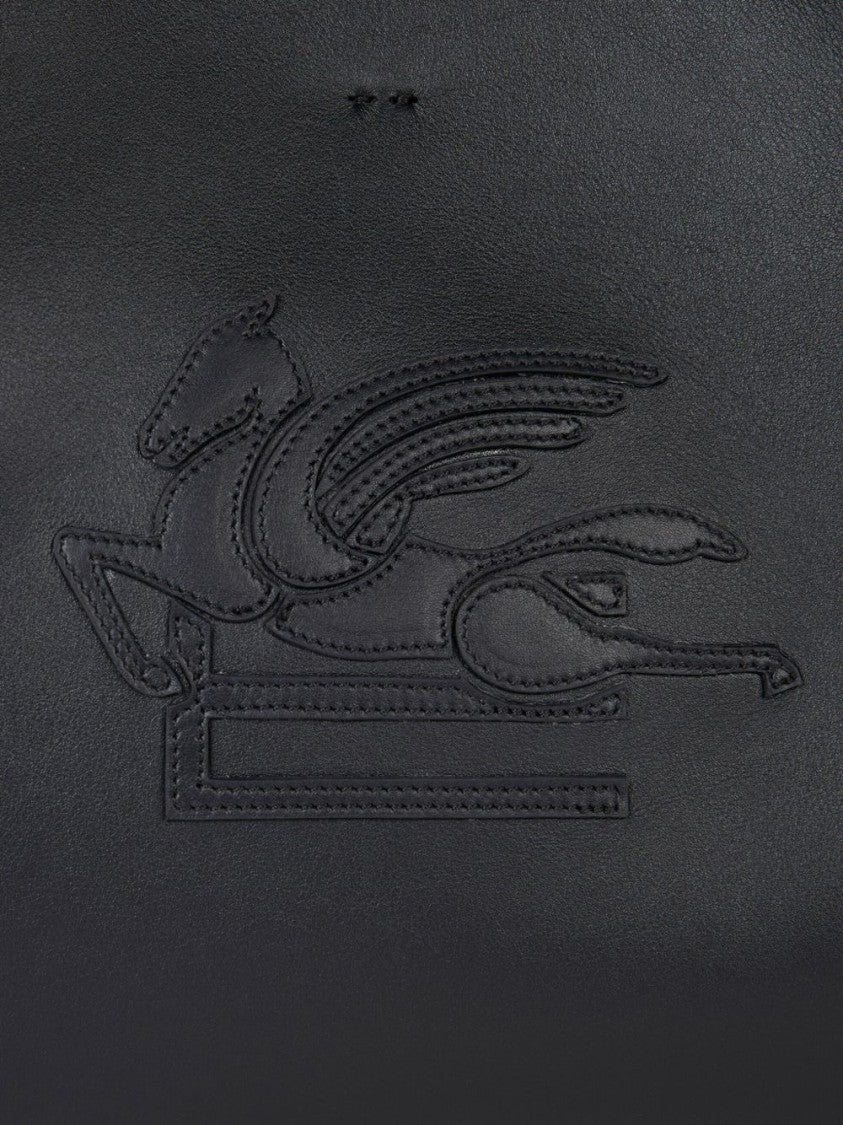 Etro Smooth Grain Black Leather Bag With Braided Handles