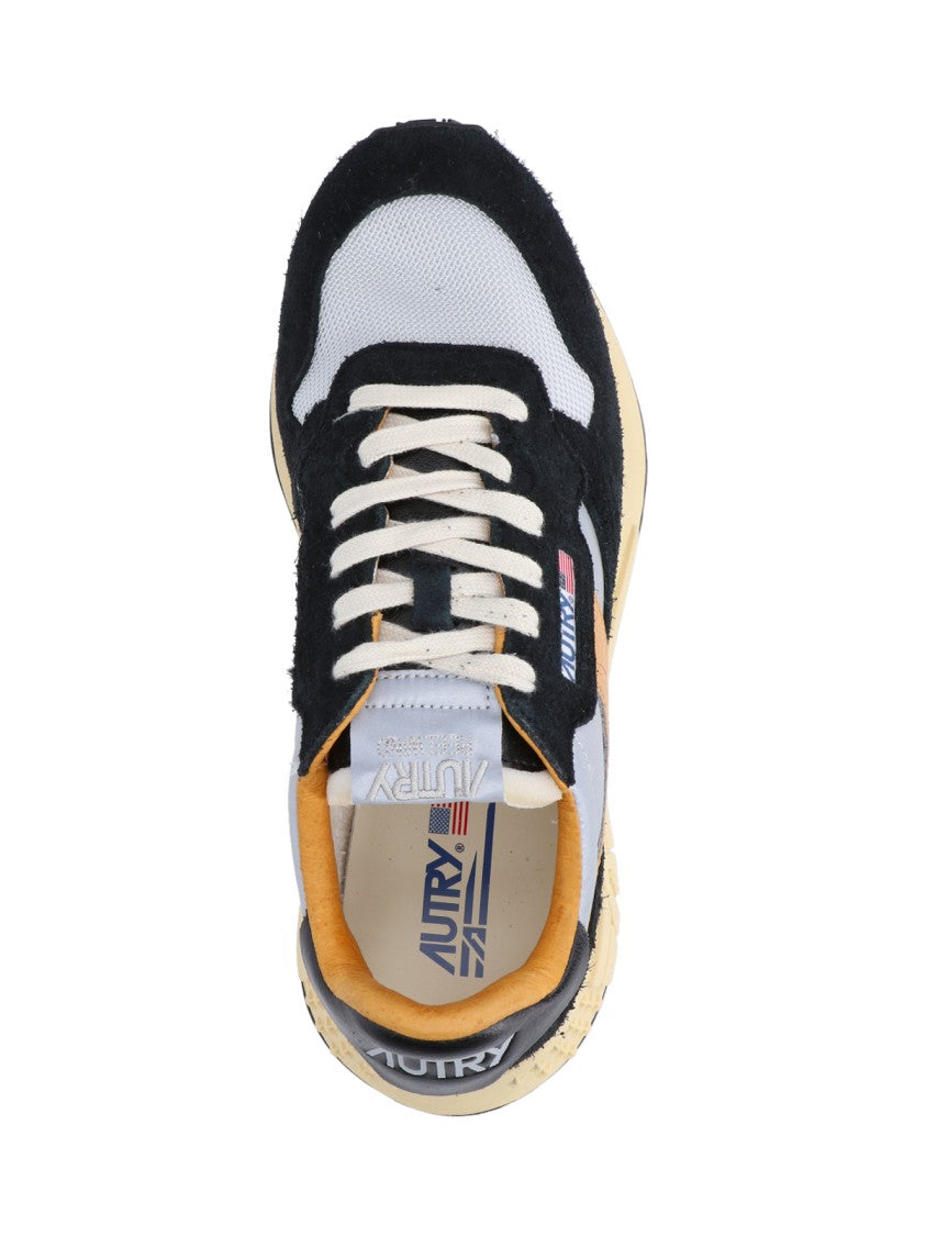 Autry Reelwind Low-Top Sneakers In Black Crackled Leather