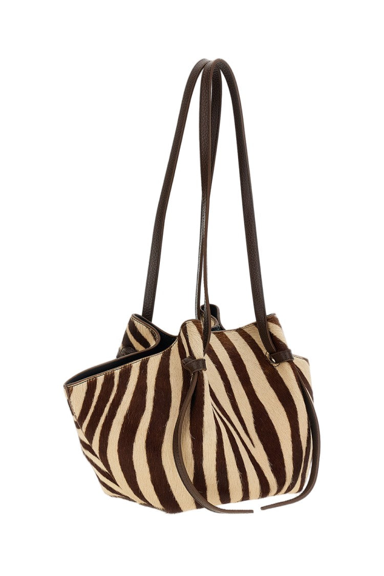 Yuzefi Zebra Print Mochi Pony Leather Tote Bag