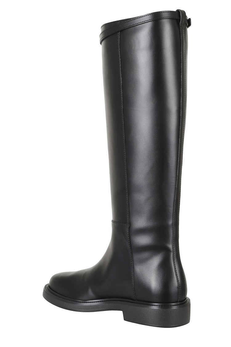 Tod's Black Mid-Calf Leather Strap Boots