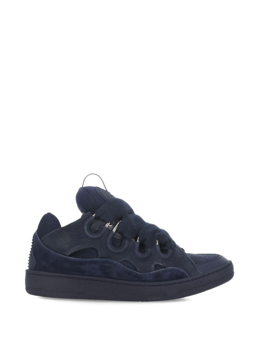 Lanvin Dark Blue Leather Sneakers With Sculpted Sole