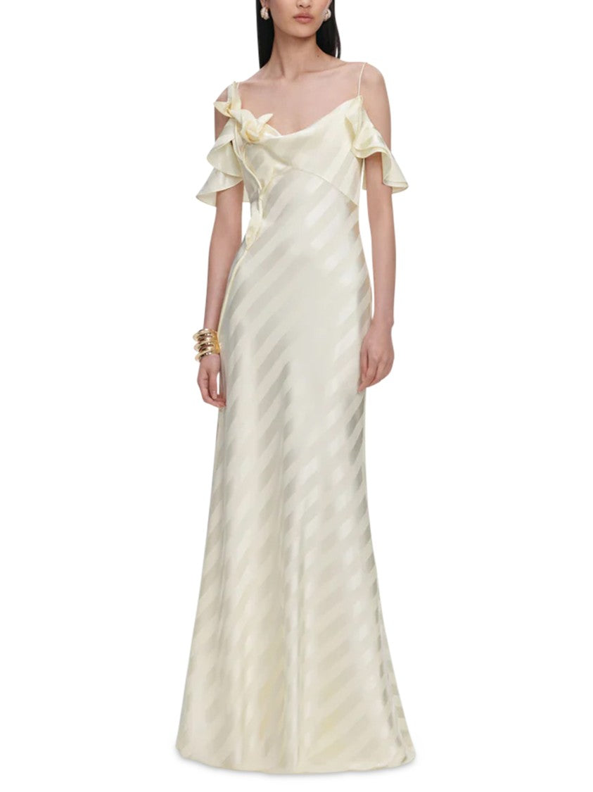 Self-Portrait Yellow Satin Striped Maxi Dress