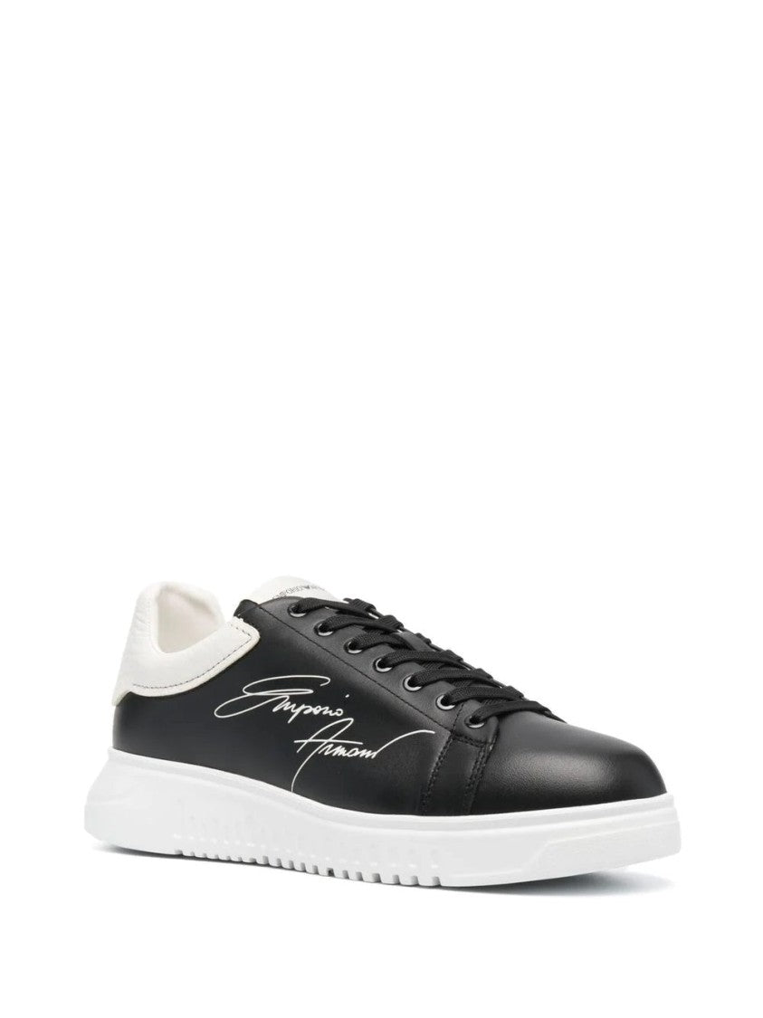 Emporio Armani Black Leather Trainers