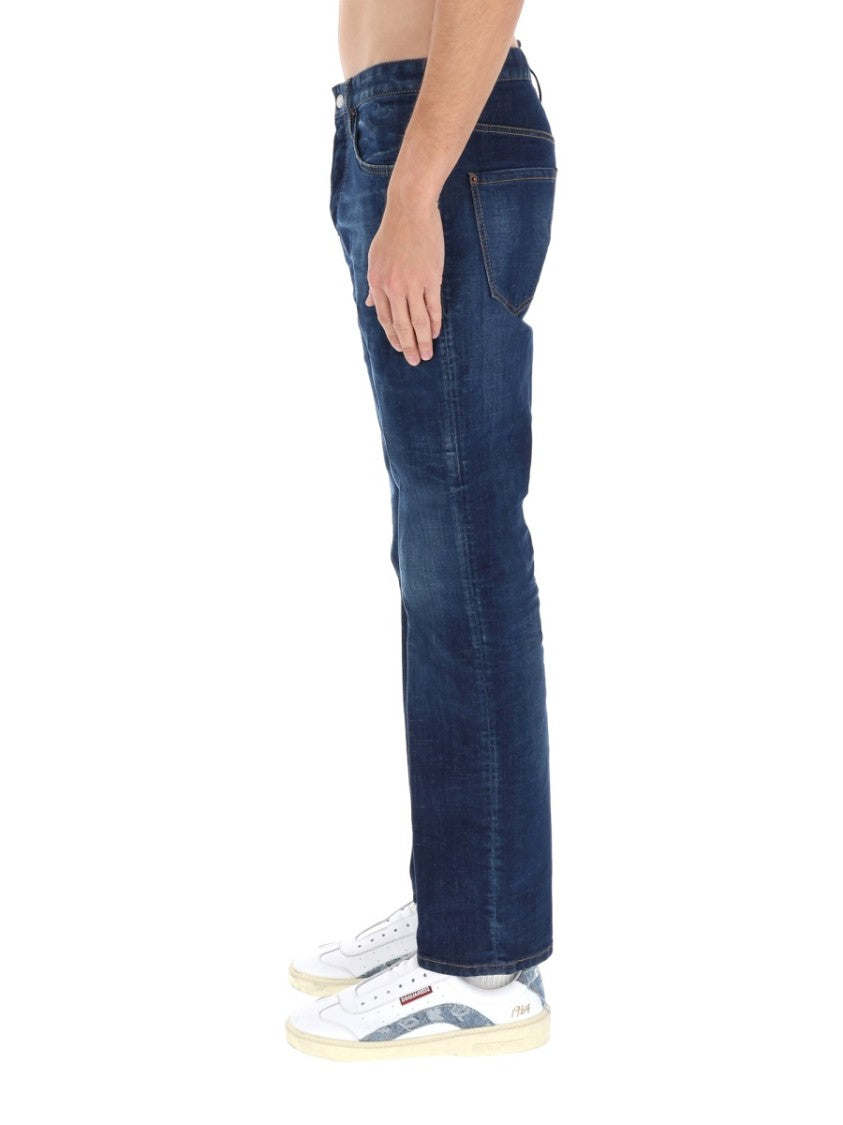 Dsquared2 Subtly Faded Dark Blue Cotton Jeans