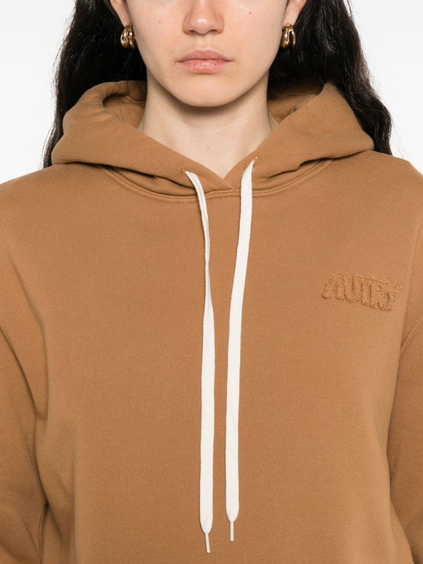 Autry Beige Cotton Hoodie With Contrasting Drawstrings