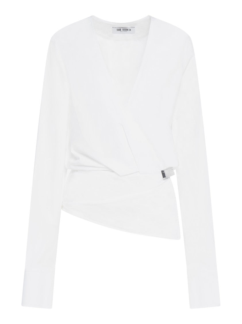 The Attico Wrap-Style White Cotton Poplin Blouse