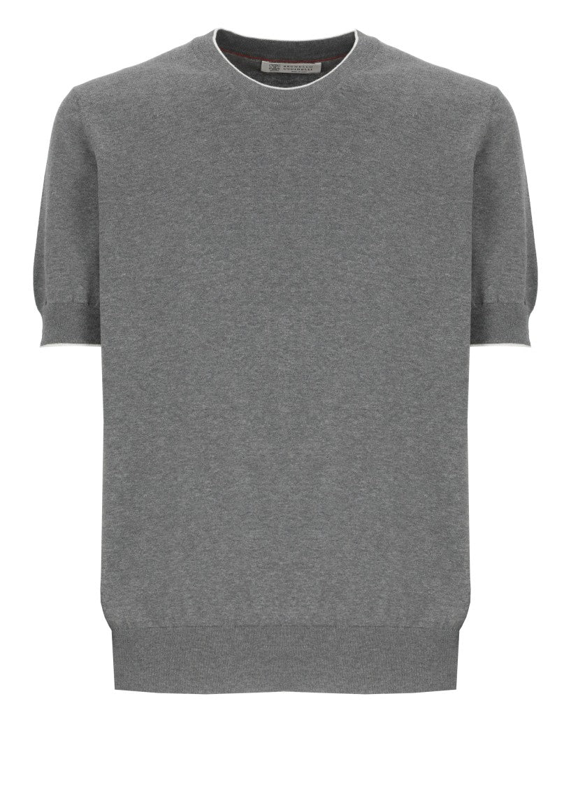 Brunello Cucinelli Grey Cotton Knit Top
