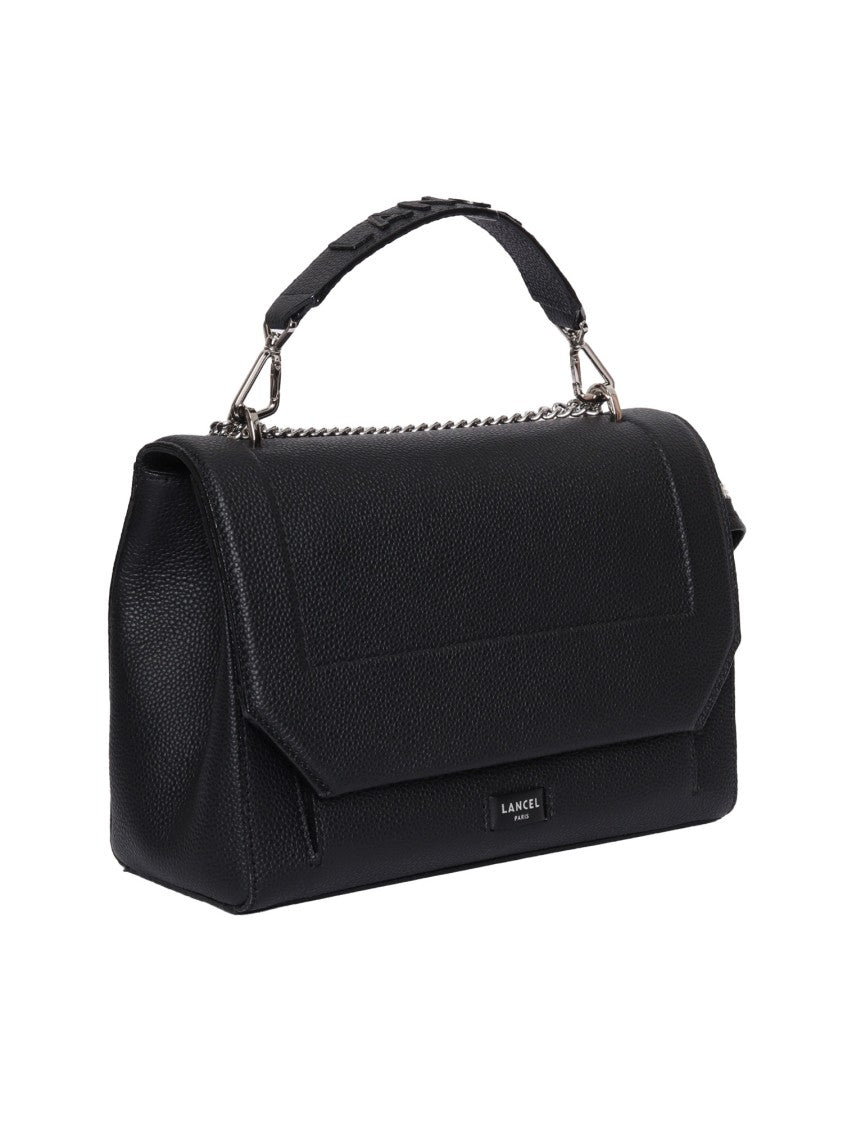 Lancel Structured Black Calfskin Handbag With Flap Closure