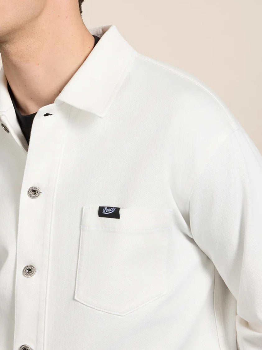 Pence White Tommy Button Up Cotton Jacket