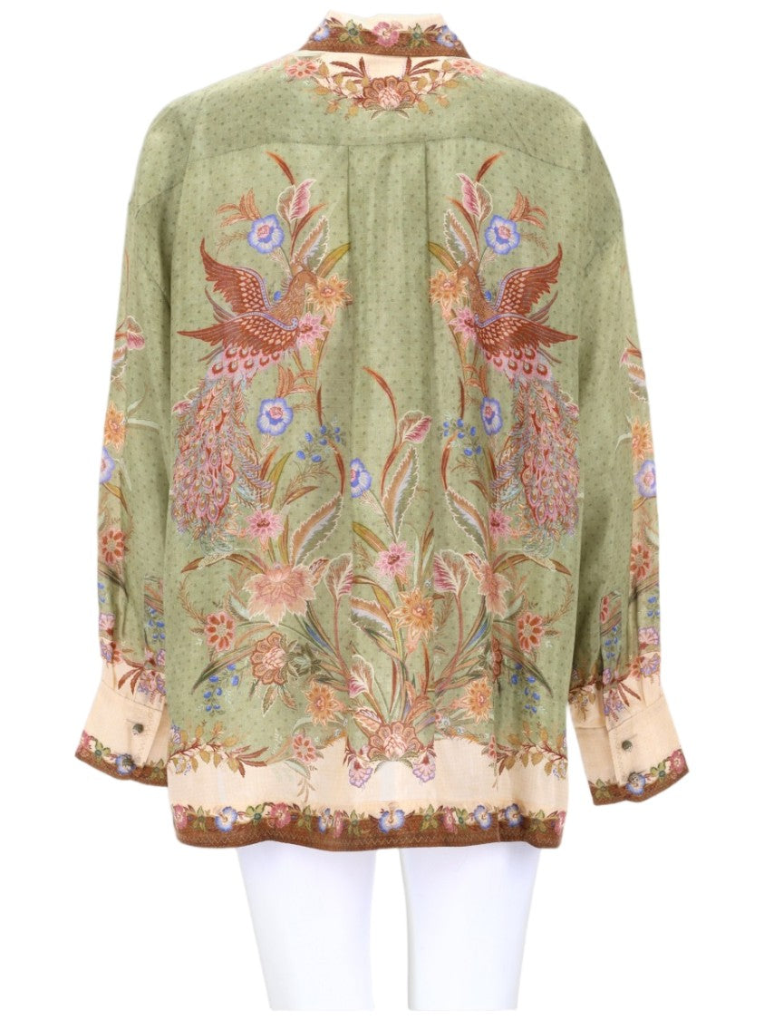 Zimmermann Indra Floral Bird Motif Silk Shirt