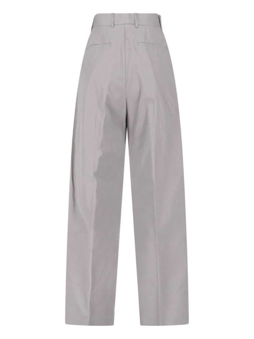 Jil Sander Grey High-Waisted Tailored Cotton Trousers