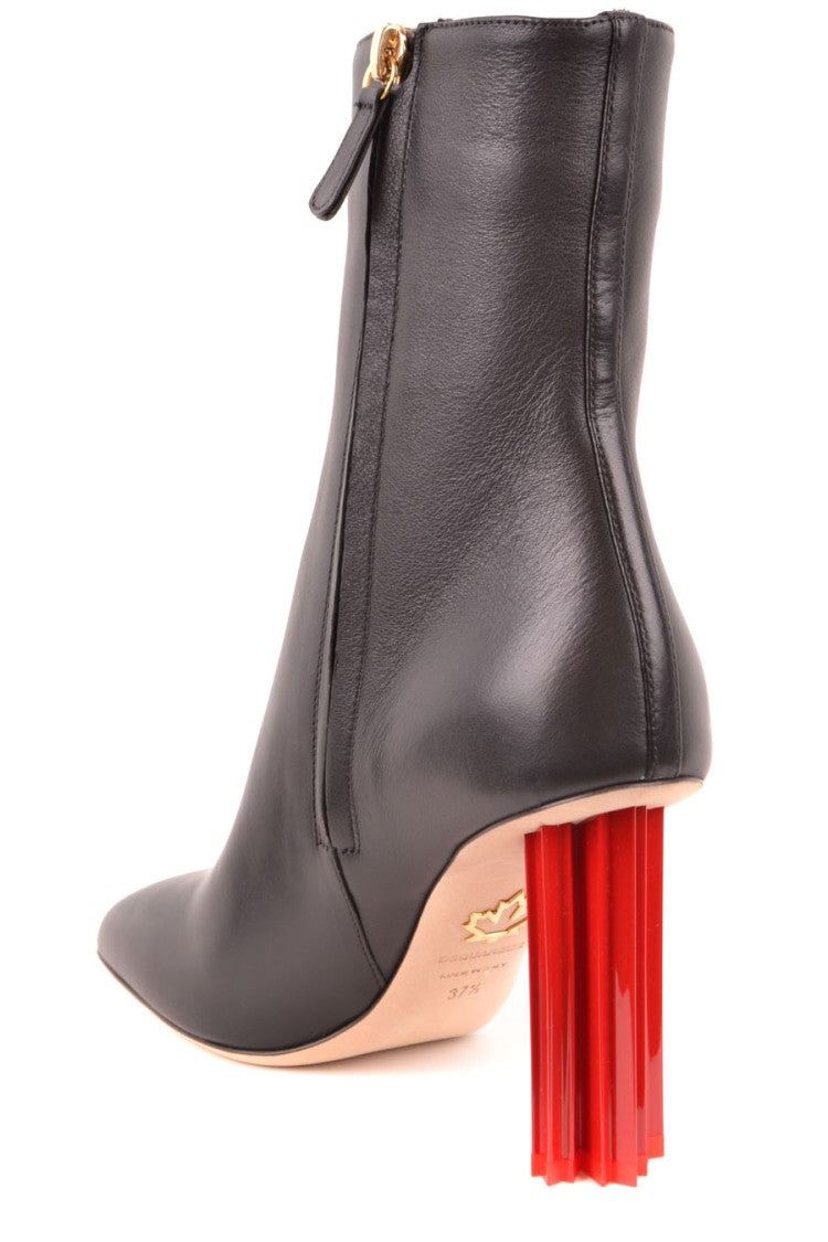 Dsquared2 Black Ankle Boots With Sculptural Red Block Heel