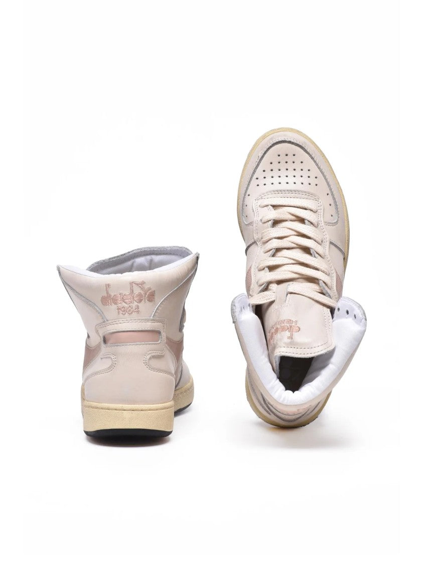 Diadora Heritage White Pink Leather Mi Basket Sneakers