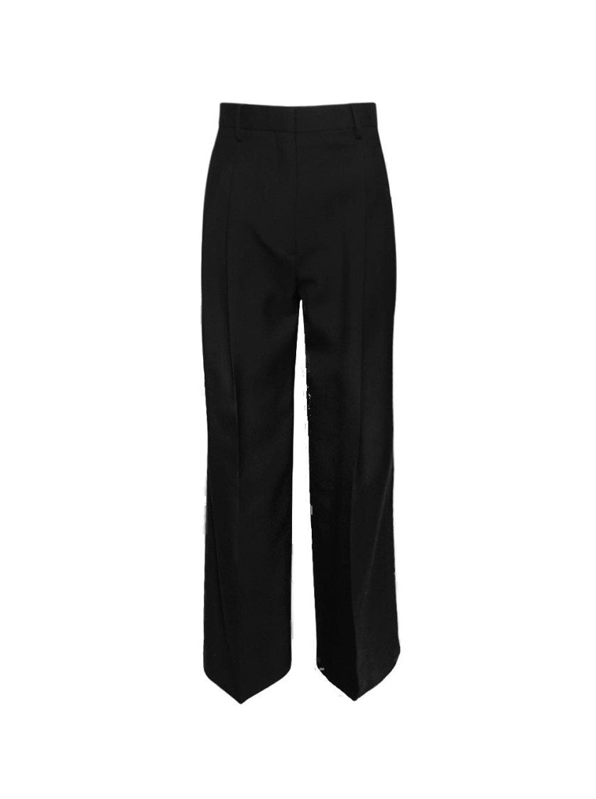 Burberry Double Pleat Wide Leg Wool Trousers
