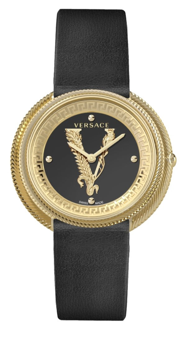 Versace Gold-Tone Stainless Steel Analog Watch With Black Dial