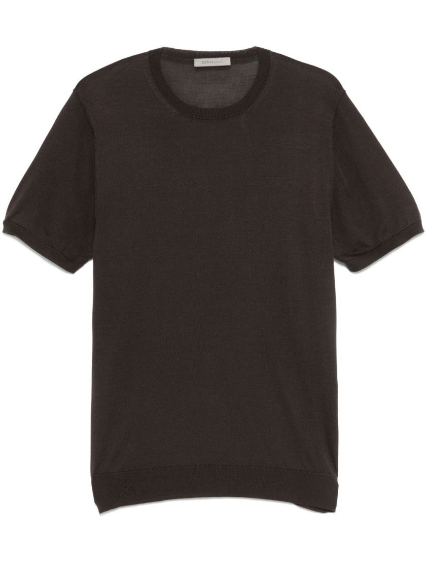 Corneliani Short-Sleeved Silk Knitwear Top With Crew Neckline