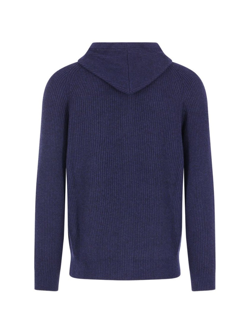Brunello Cucinelli Ribbed Knit Sweater With Full Zipper And Hood