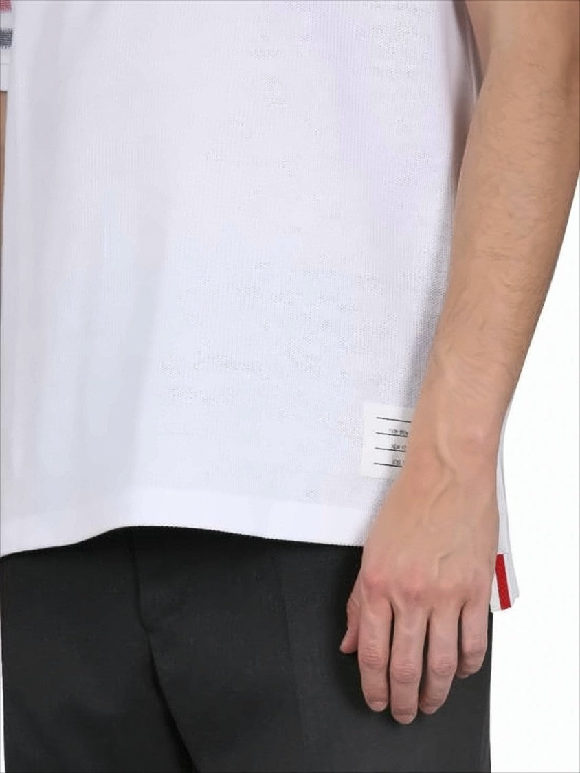 Thom Browne Classic White Polo Shirt With Red And Gray Stripes