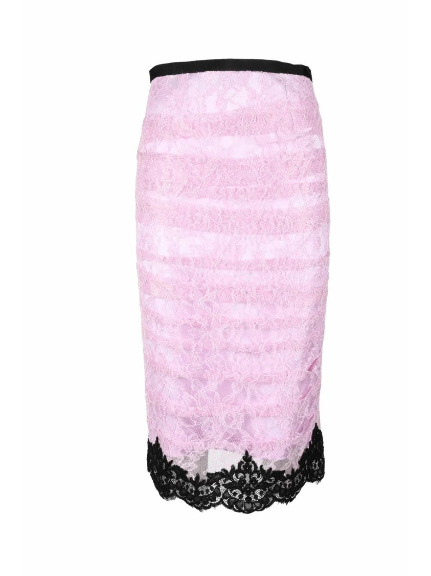 Anna Molinari Pink Lace Overlay Viscose-Blend Midi Skirt