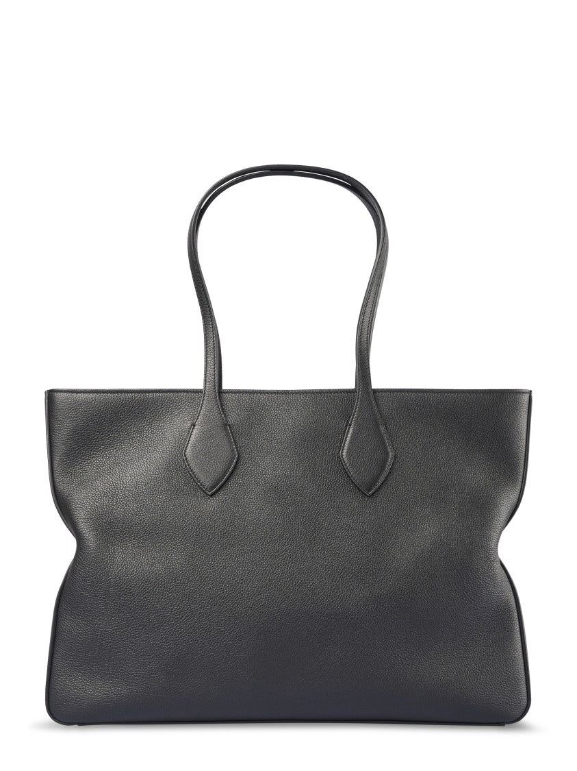 Ferragamo Structured Pebbled Leather Tote With Gold Details