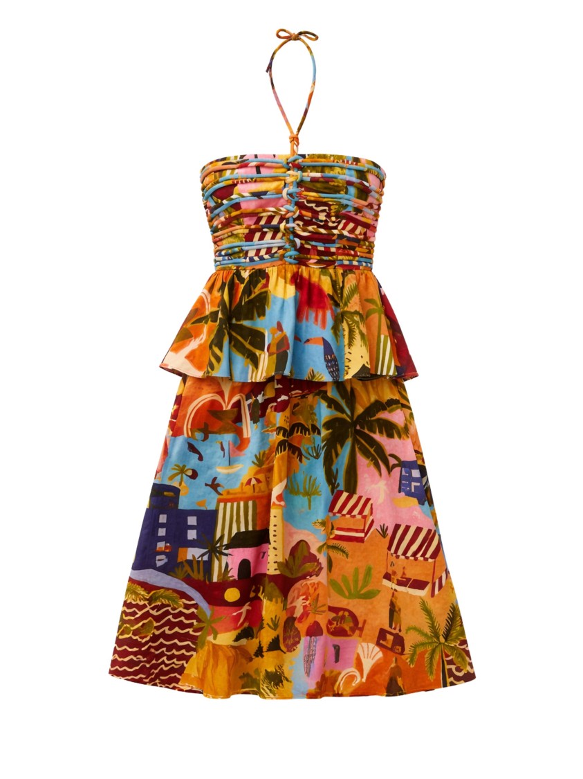 Farm Rio Multicolor Halterneck Ruffled Midi Dress