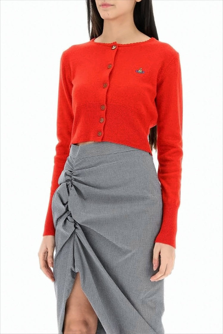 Vivienne Westwood Cropped Knit Cardigan With Wooden Buttons And Emblem