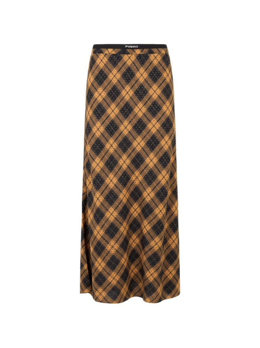 Pinko Gusana Check Pattern All-Over Logo Midi Skirt