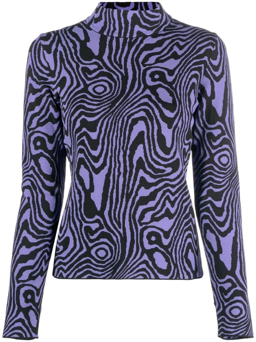Moschino Fitted Blue Sweater With Abstract Wavy Pattern