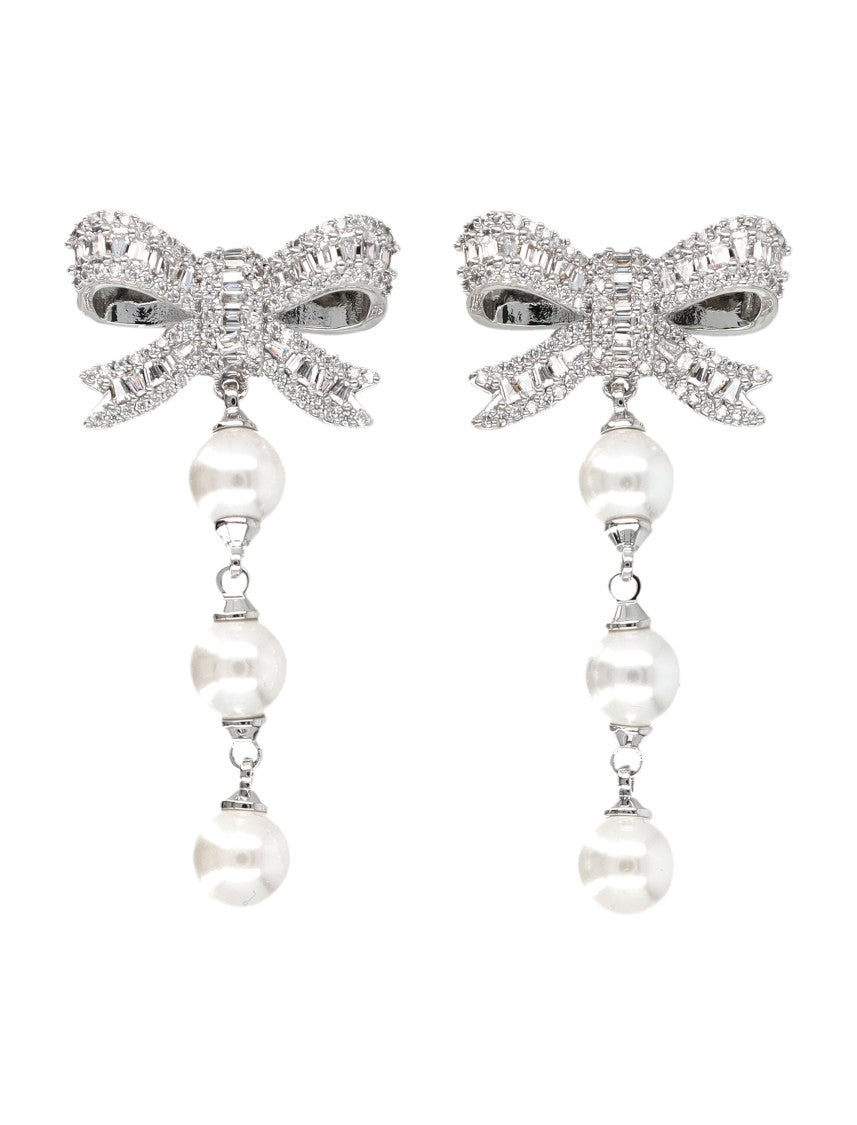 Self-Portrait Silver Crystal Bow Pearl Earrings